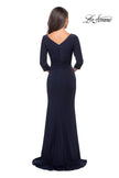 Picture of: Three Quarter Sleeve Jersey Dress with Ruching in Navy, Style: 28197, Detail Picture 2