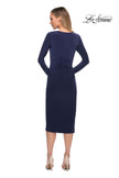 Picture of: Long Sleeve Knee Length Dress with Wrap Style Skirt in Navy, Detail Picture 2