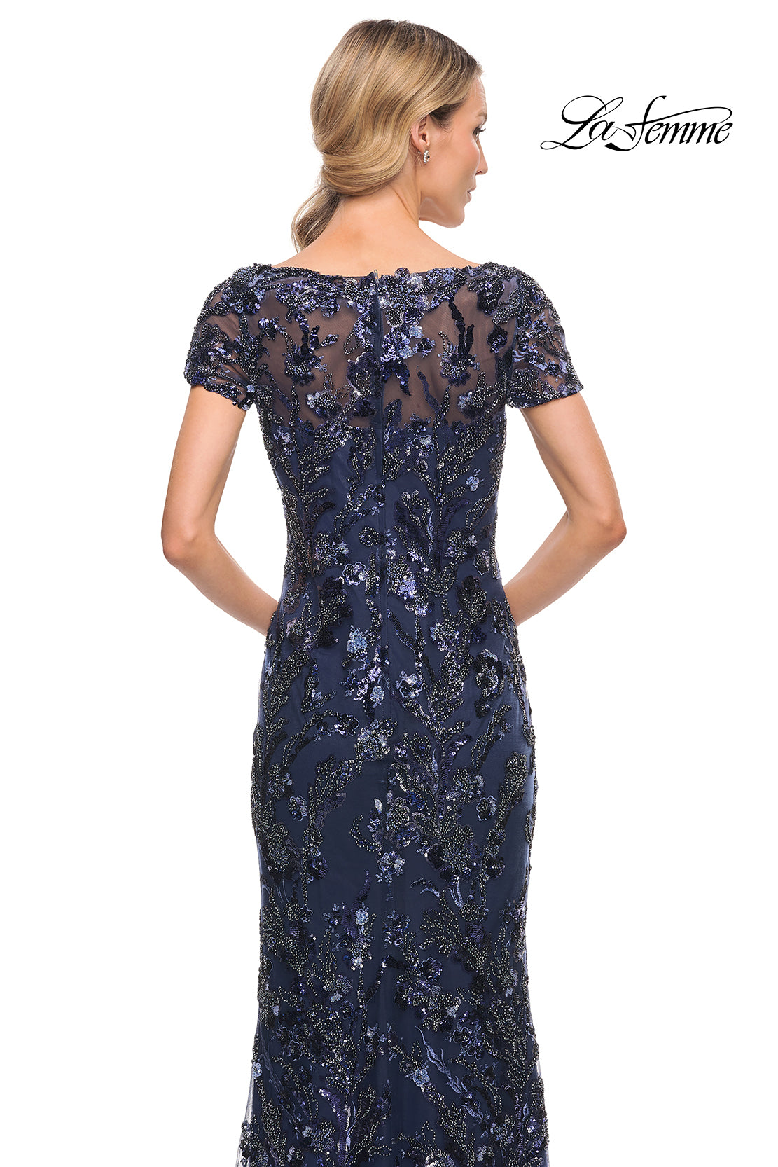 Picture of: Stunning Beaded Long Gown with V Neckline in Blue, Style: 30375, Detail Picture 2
