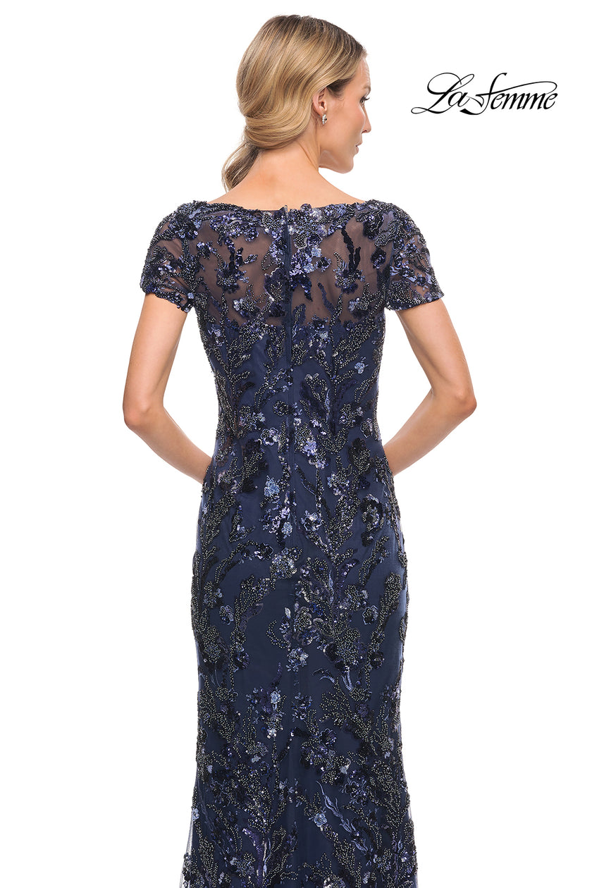 Picture of: Stunning Beaded Long Gown with V Neckline in Blue, Style: 30375, Detail Picture 2