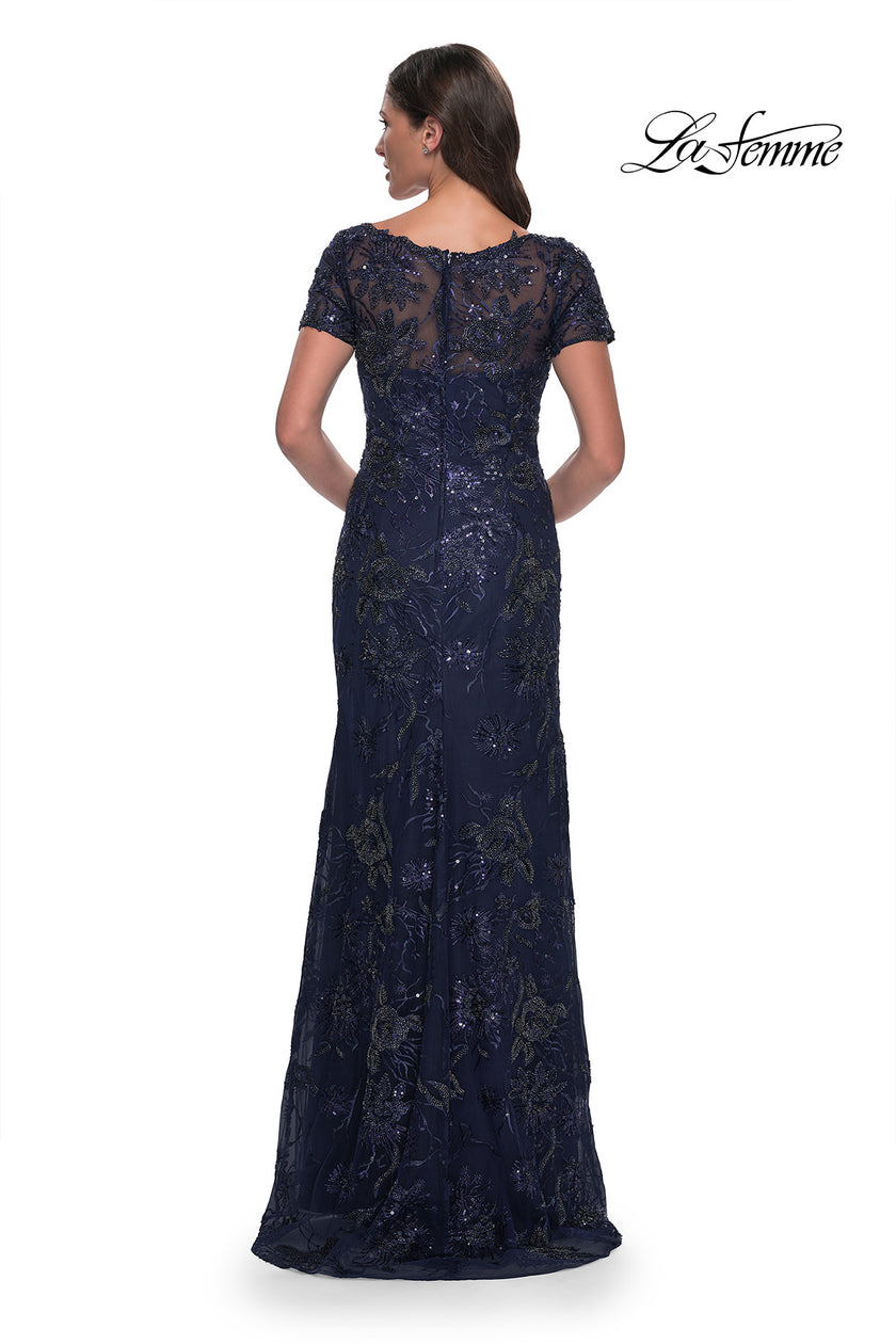 Picture of: Gorgeous Beaded Long Gown with Short Sleeves and V Neck in Navy, Style: 30798, Detail Picture 2