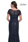 Picture of: Beaded Sequin Chic Evening Dress with Illusion Top and Short Sleeves in Navy, Style: 30877, Detail Picture 2