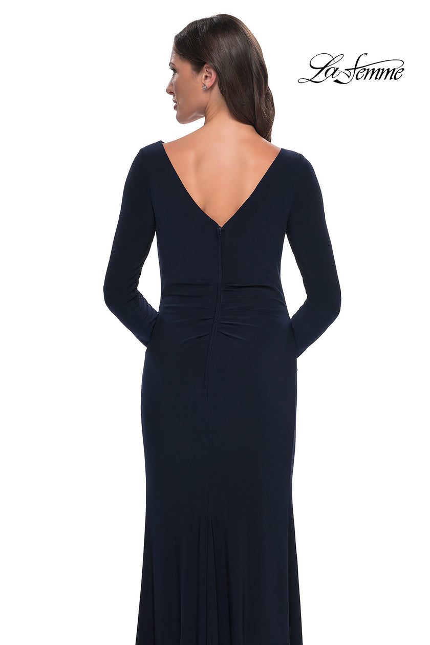 Picture of: Chic Jersey Long Dress with Ruffle Detail Skirt in Navy, Style: 30881, Detail Picture 2