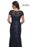 Picture of: Beaded Print Fitted Evening Dress with Illusion Neckline in Navy, Style: 31005, Detail Picture 2