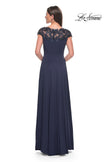 Picture of: A-Line Satin Dress with Stunning Beaded Neckline and Short Sleeves in Navy, Style: 31195, Detail Picture 2