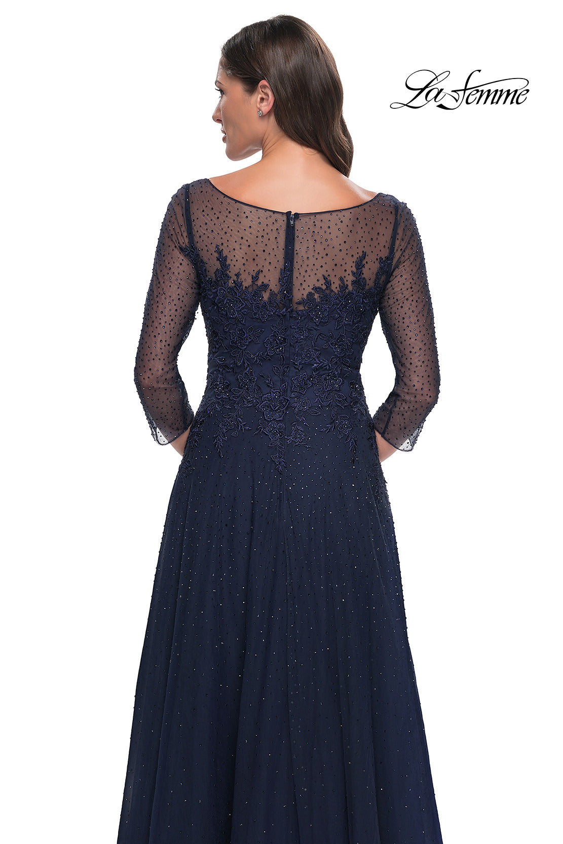 Picture of: Rhinestone Embellished A-Line Tulle and Lace Evening Dress in Navy, Style: 31235, Detail Picture 2