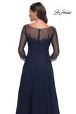 Picture of: Rhinestone Embellished A-Line Tulle and Lace Evening Dress in Navy, Style: 31235, Detail Picture 2