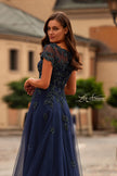 Picture of: Gorgeous Gown with Beaded Lace Applique in Navy, Style: 31692, Detail Picture 2