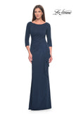 Picture of: Chic Long Evening Gown with High Neck and Ruffle Detail in Navy, Style: 31705, Detail Picture 2