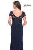 Picture of: Chic Jersey and Lace Evening Dress with Short Sleeves in Navy, Style: 31805, Detail Picture 2