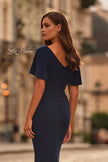 Picture of: Flutter Sleeve Rhinestone Embellished Evening Dress in Navy, Style: 32495, Detail Picture 2