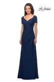 Picture of: Short Sleeve Floor Length Gown with Ruching in Navy, Style: 27855, Detail Picture 3