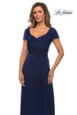 Picture of: Jersey Evening Dress with Side Knot Detail and Ruching in Navy, Style: 27872, Detail Picture 3