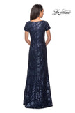 Picture of: Floor Length Short Sleeve Lace Dress in Navy, Style: 27884, Detail Picture 3