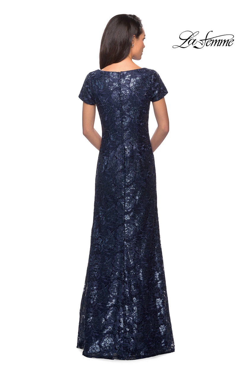 Picture of: Floor Length Short Sleeve Lace Dress in Navy, Style: 27884, Detail Picture 3