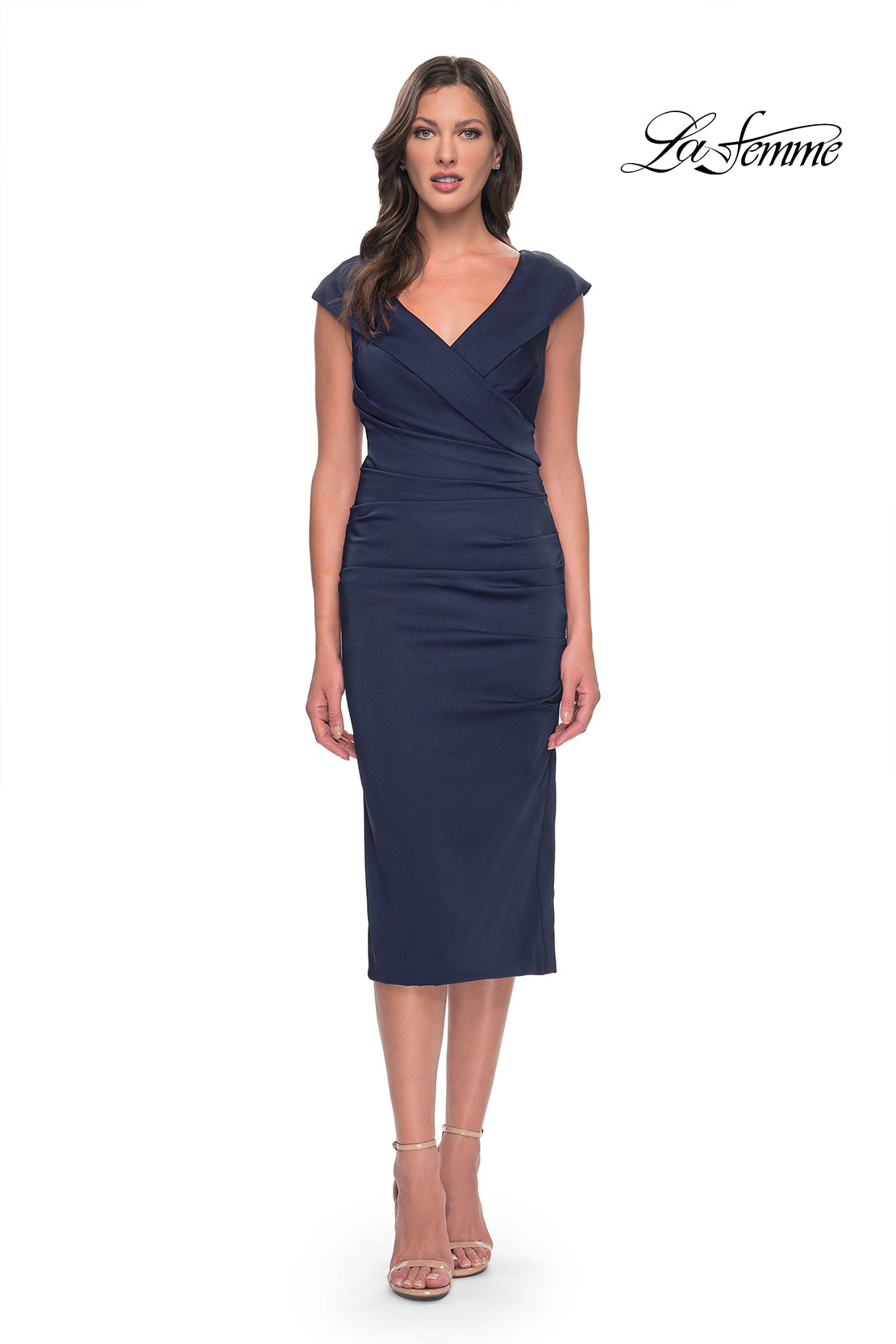 Picture of: Chic Short Evening Dress with Pleating in Navy, Style: 30110, Detail Picture 3