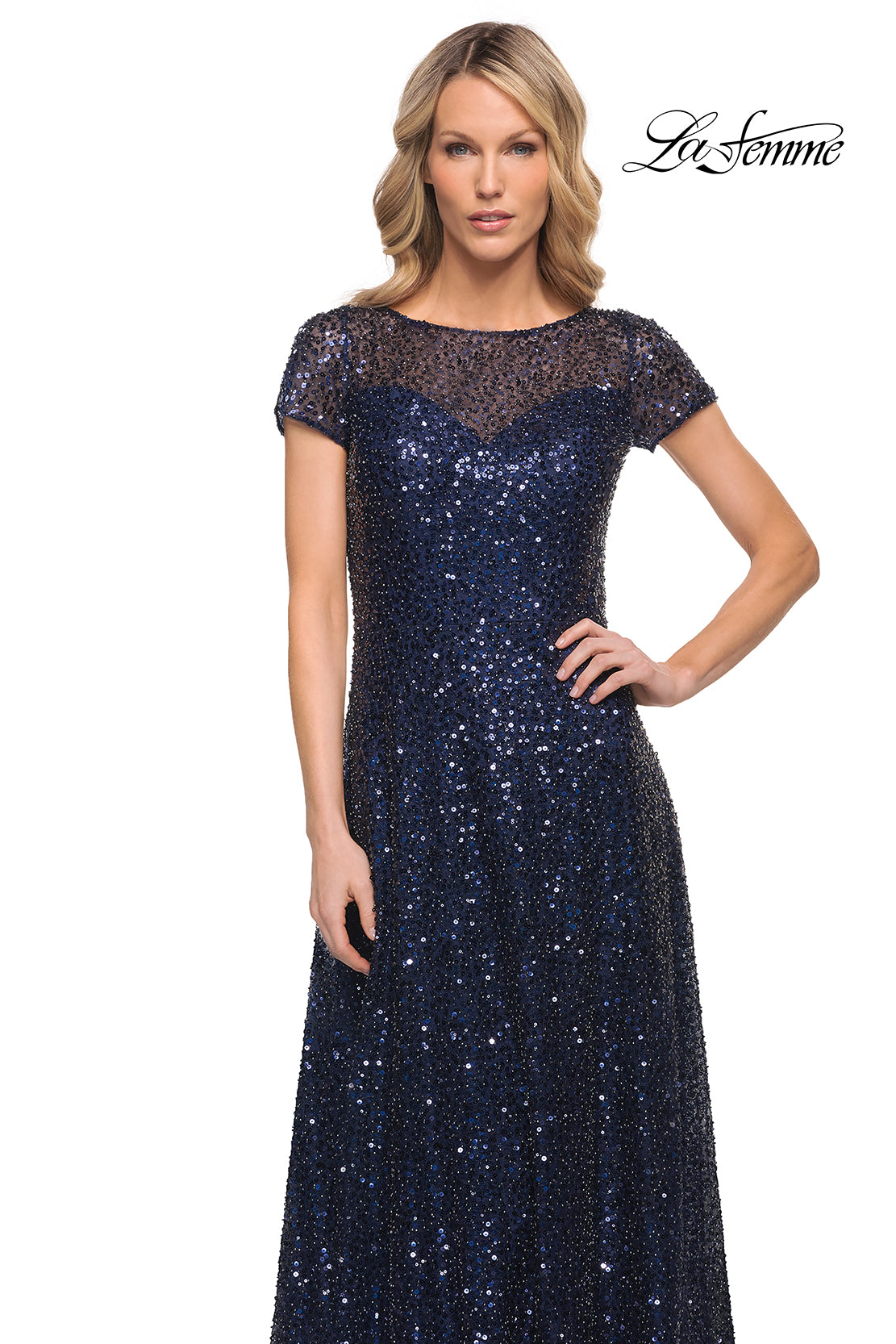 Picture of: Stunning Beaded Gown with Short Sleeves in Blue, Style: 30122, Detail Picture 3