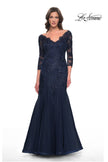Picture of: Mermaid Tulle and Lace Dress with Scallop Detailed Neckline in Navy, Style: 30823, Detail Picture 3