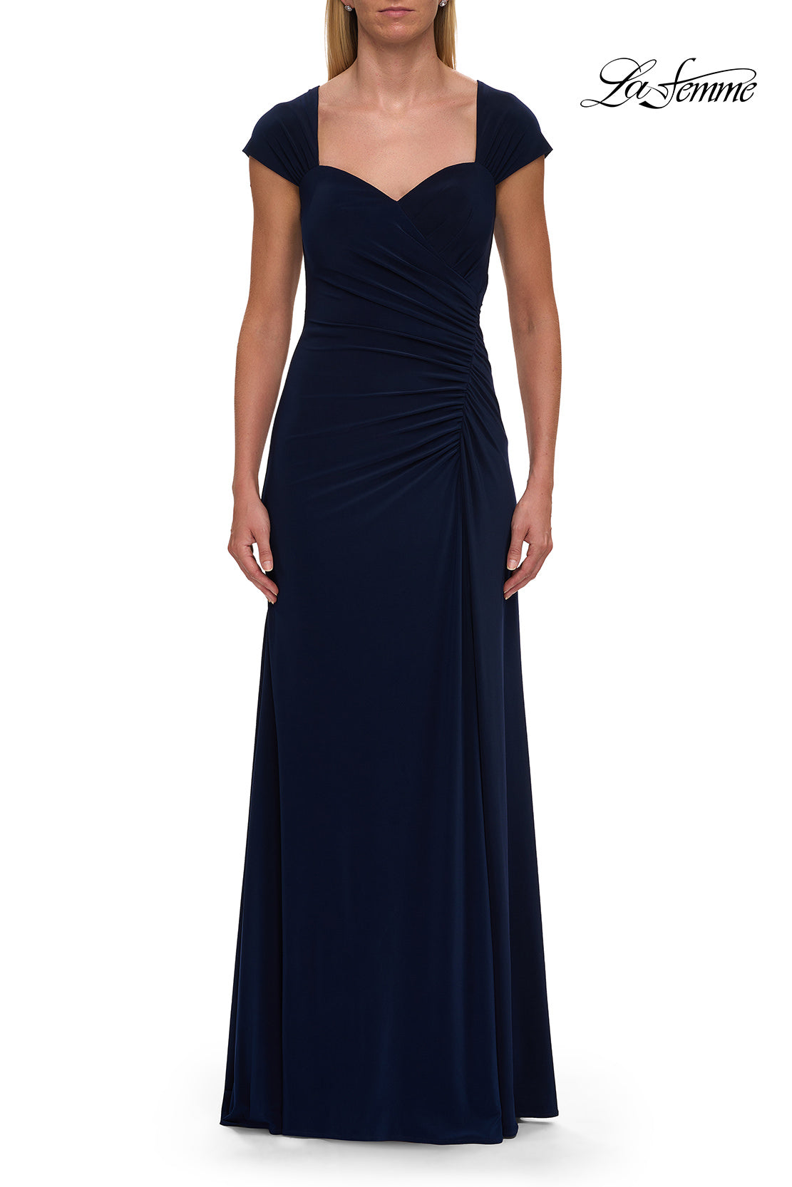 Picture of: Jersey Evening Dress with Cap Sleeves and Ruching in Navy, Style: 30874, Detail Picture 3