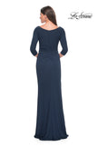 Picture of: Chic Long Evening Gown with High Neck and Ruffle Detail in Navy, Style: 31705, Detail Picture 3