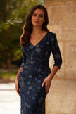 Picture of: Stunning Beaded Stretch Net Jersey Gown in Navy, Style: 33092, Detail Picture 3