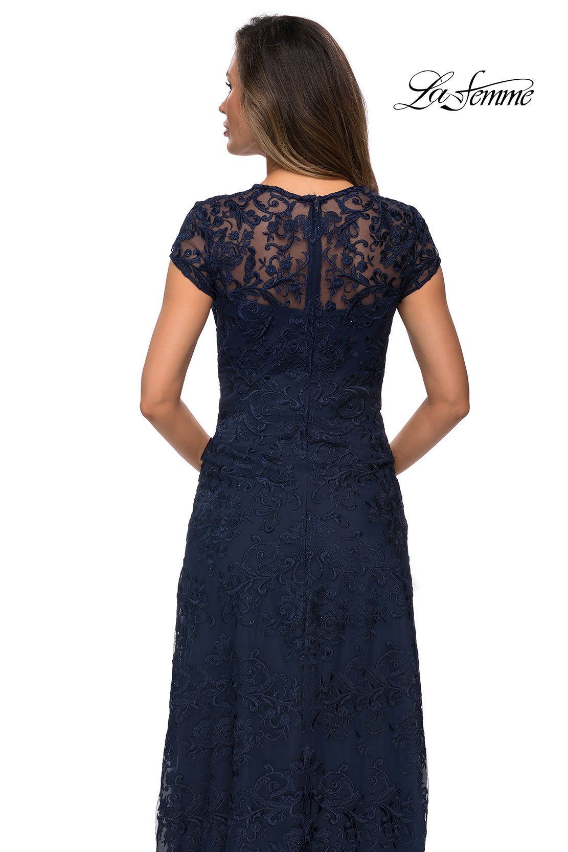 Picture of: Cap Sleeve Floral Gown with Sweetheart Neckline in Navy, Style: 27951, Detail Picture 4