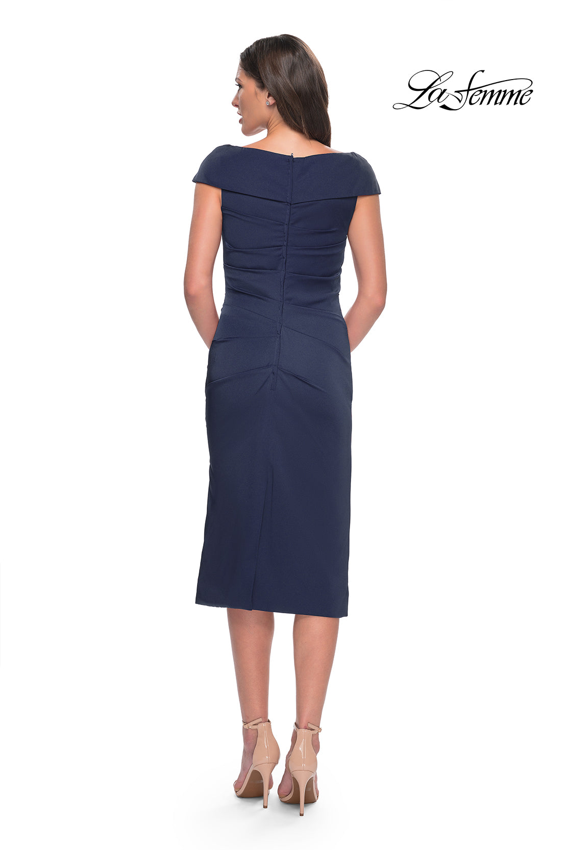 Picture of: Chic Short Evening Dress with Pleating in Navy, Style: 30110, Detail Picture 4