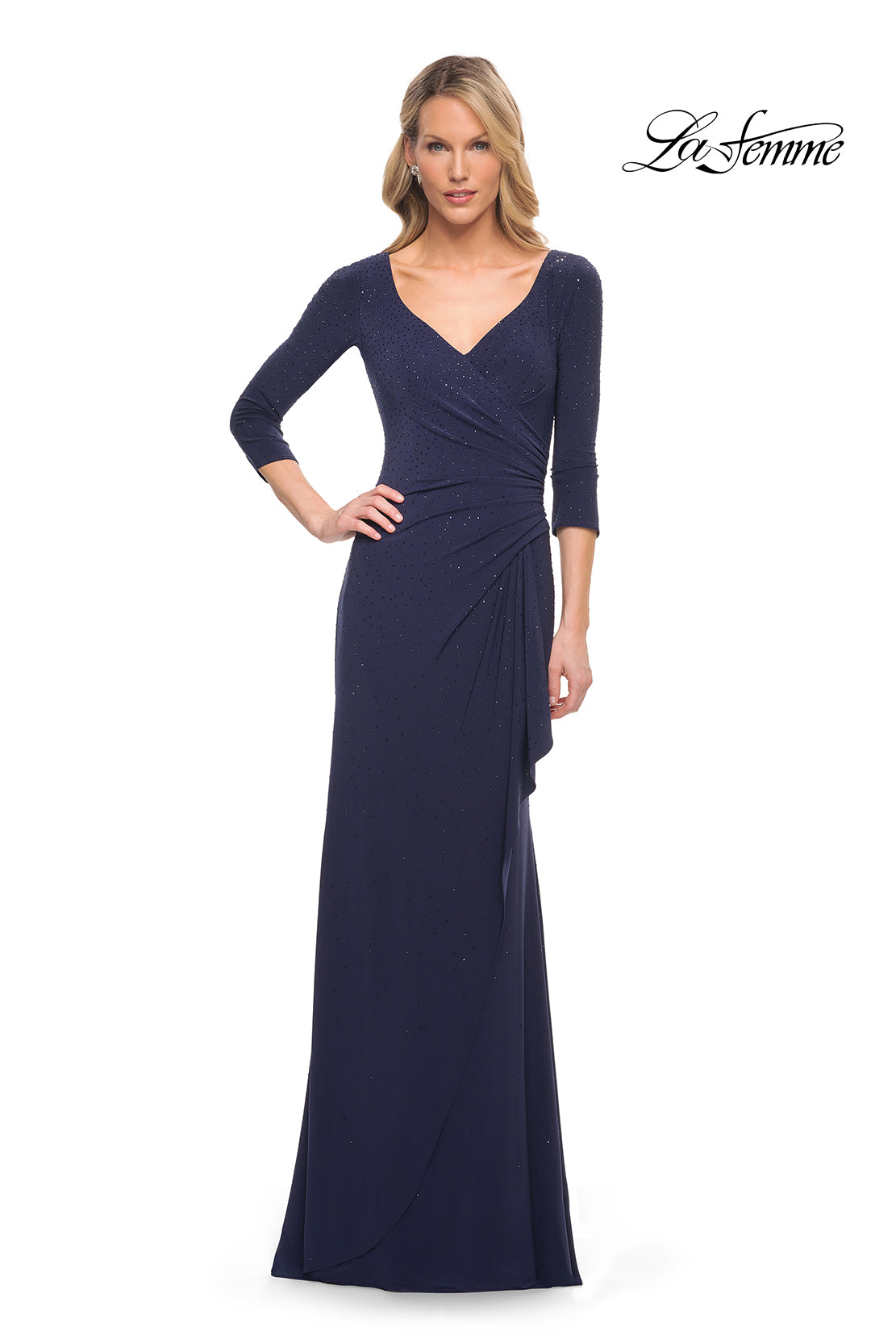 Picture of: Elegant Jersey Dress with Ruching and Ruffle Detail in Blue, Style: 30177, Detail Picture 4