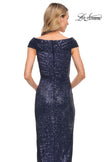 Picture of: Sequin Long Evening Dress with Ruching and V Neck in Blue, Style: 30326, Detail Picture 4