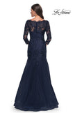 Picture of: Mermaid Tulle and Lace Dress with Scallop Detailed Neckline in Navy, Style: 30823, Detail Picture 4