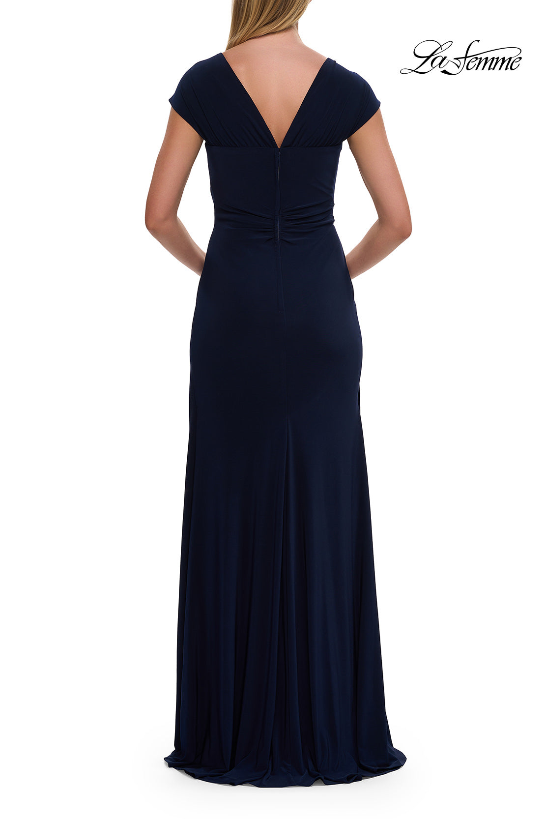 Picture of: Jersey Evening Dress with Cap Sleeves and Ruching in Navy, Style: 30874, Detail Picture 4