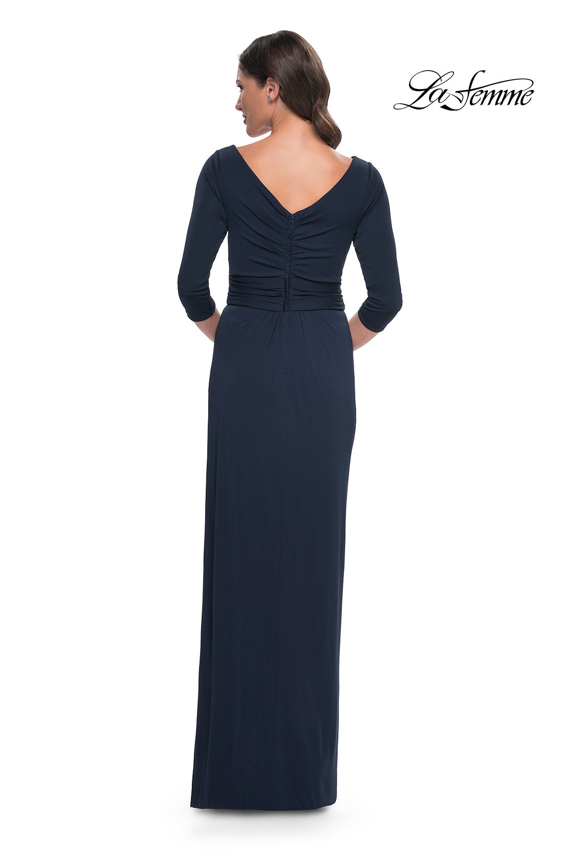 Picture of: Simple Chic Jersey Dress with Ruched Waist and V Neckline in Navy, Style: 31014, Detail Picture 4