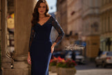 Picture of: Elegant Evening Jersey Dress with Illusion Lace Sleeves in Navy, Style: 32609, Detail Picture 4, Landscape
