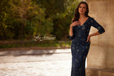 Picture of: Stunning Beaded Stretch Net Jersey Gown in Navy, Style: 33092, Detail Picture 4, Landscape