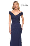 Picture of: Long Luxurious Jersey Off the Shoulder Evening Gown in Blue, Style: 30040, Detail Picture 5