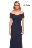 Picture of: Net Jersey Long Gown with Exquisite Beaded Design in Blue, Style: 30057, Detail Picture 5