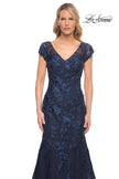 Picture of: Lace and Tulle Mermaid Gown with Cap Sleeves in Blue, Style: 30269, Detail Picture 5