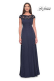 Picture of: A-Line Satin Dress with Stunning Beaded Neckline and Short Sleeves in Navy, Style: 31195, Detail Picture 5