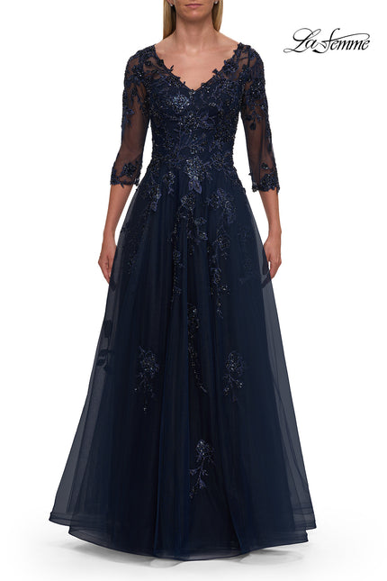 Picture of: A-line Tulle Mother of the Bride Dress with Gorgeous Beaded Lace in Navy, Style: 32538, Detail Picture 5