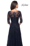 Picture of: A-line Lace Sequin Gown with Sheer Scoop Neckline in Navy, Style: 27942, Detail Picture 6