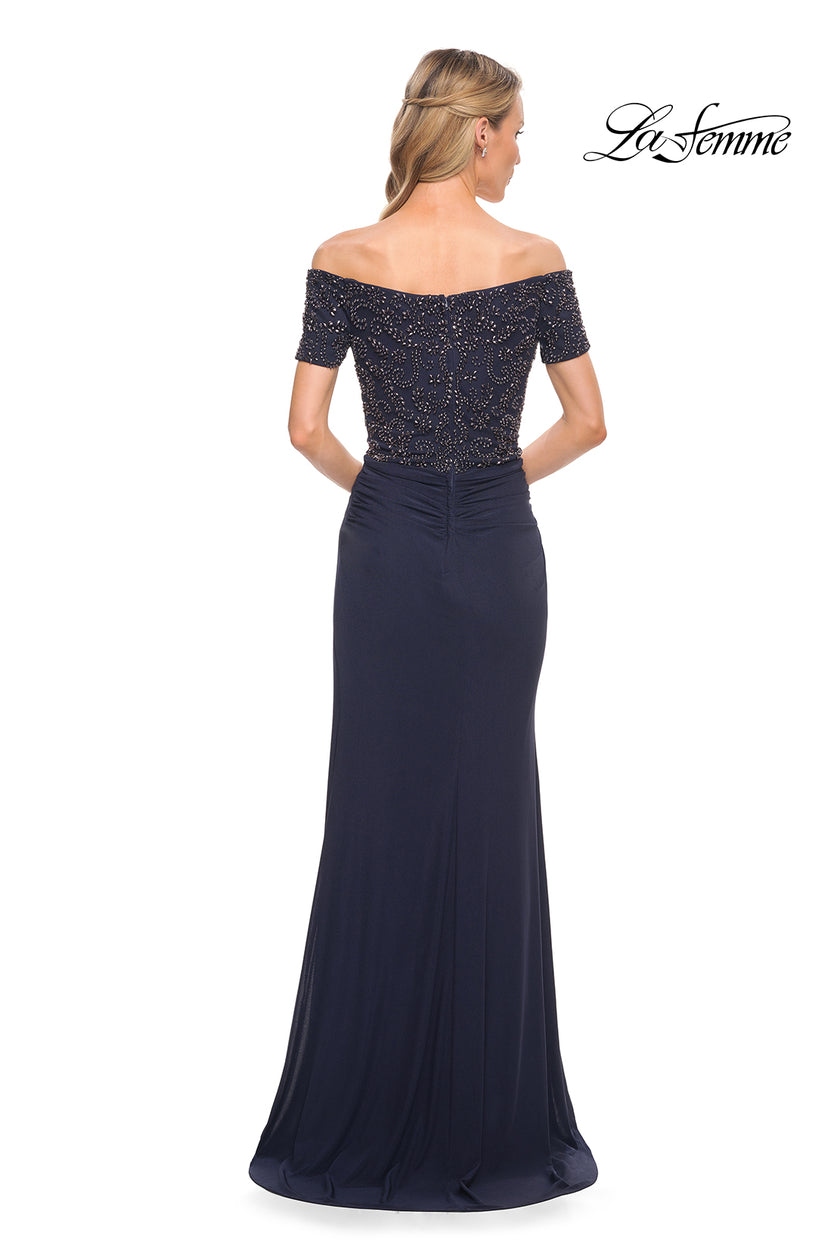 Picture of: Net Jersey Long Gown with Exquisite Beaded Design in Blue, Style: 30057, Detail Picture 6