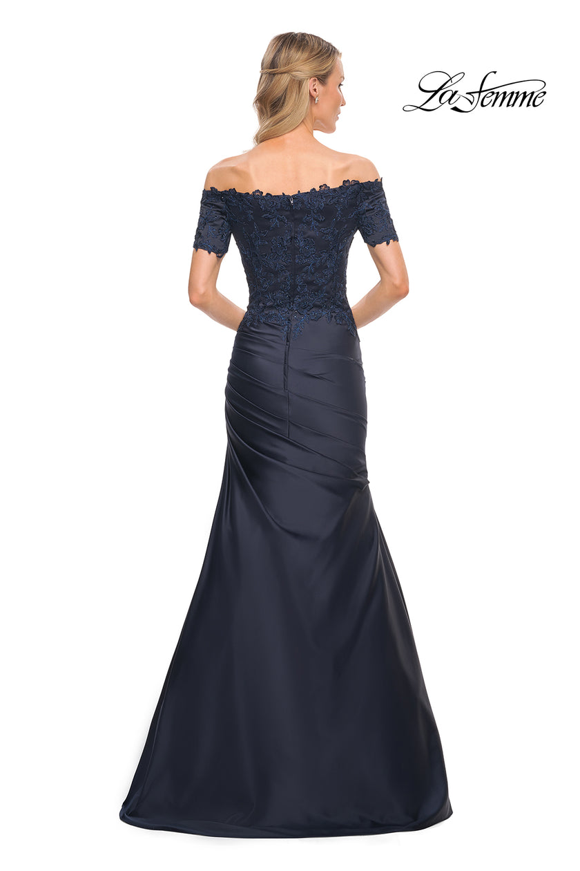 Picture of: Off the Shoulder Satin and Lace Mermaid Pleated Gown, Style: 30199, Detail Picture 6