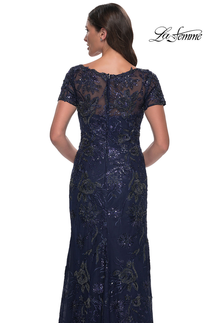 Picture of: Gorgeous Beaded Long Gown with Short Sleeves and V Neck in Navy, Style: 30798, Detail Picture 6