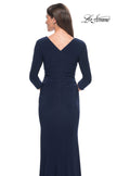 Picture of: Long Jersey Evening Dress with Square Neckline and Sleeves in Navy, Style: 30883, Detail Picture 6