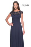 Picture of: A-Line Satin Dress with Stunning Beaded Neckline and Short Sleeves in Navy, Style: 31195, Detail Picture 6