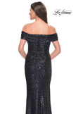 Picture of: Off the Shoulder Sequin Gown with Ruching in Navy, Style: 31772, Detail Picture 6