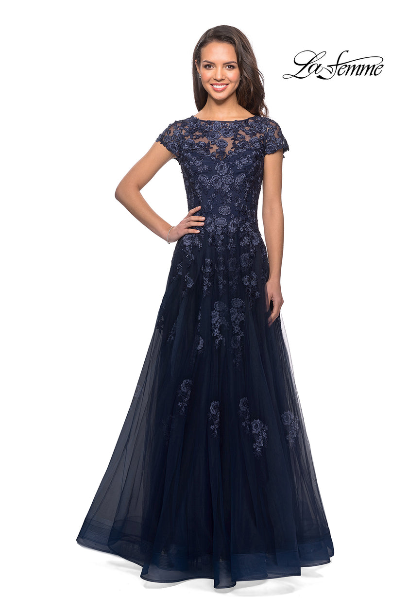 Picture of: Long Tulle Gown with Intricate Lace Detailing, Style: 26907, Detail Picture 7