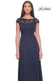 Picture of: A-Line Satin Dress with Stunning Beaded Neckline and Short Sleeves in Navy, Style: 31195, Detail Picture 7
