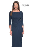 Picture of: Chic Long Evening Gown with High Neck and Ruffle Detail in Navy, Style: 31705, Detail Picture 7