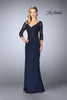 Picture of: Crepe Chiffon Gown with Lace Sweetheart Neckline in Navy, Style: 24857, Main Picture